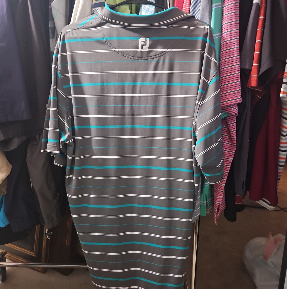 FootJoy Men’s Charcoal Striped Polo with Teal Accents
